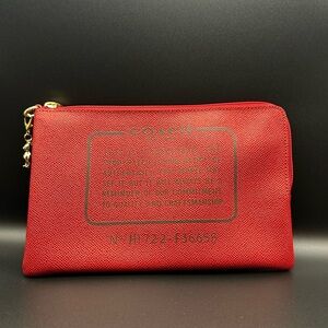 Coach Red Cosmetic Pouch with Gold Bear Accent